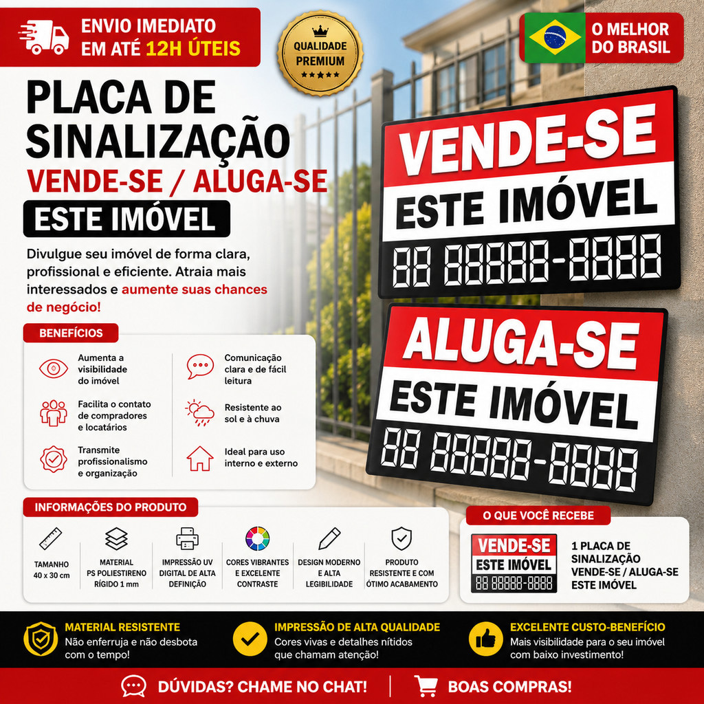 Placa Vende-se  Aluga-se Casa Comércio Terreno Imóvel 40x30