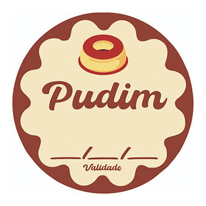 Etiqueta Adesiva Pudim 4x4cm | 60 Unidades | Para Doces e Confeitaria | Pronta Entrega