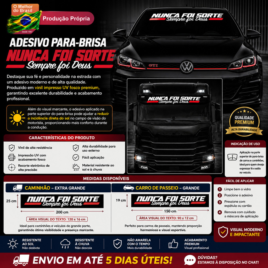 Adesivo Para Carro Parabrisa Nunca foi Sorte Sempre foi Deus