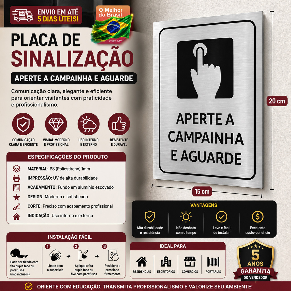 Placa Sinalização De Campainha  De Entrada Residencial e Comercial