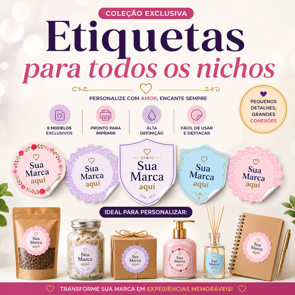1000 Etiquetas Adesivas Personalizadas 4x4cm | Rótulos para Produtos e Embalagens