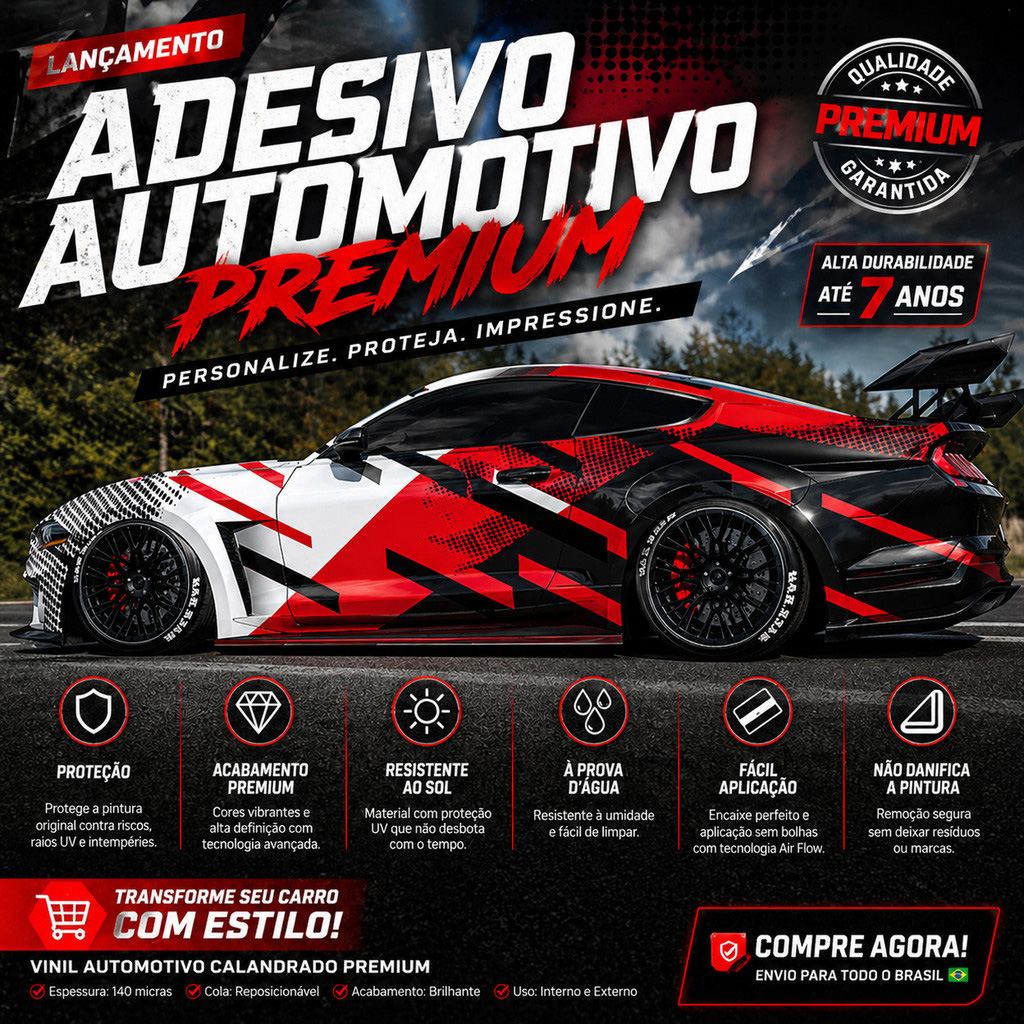 Adesivo Para Carro 400x125 cm Vinil Brilho Várias Estampas