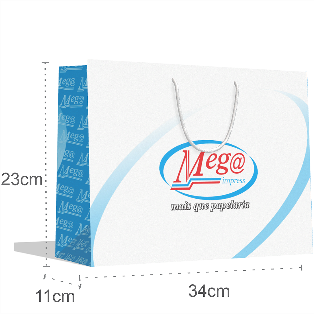 Sacola Personalizada 34x23x11cm  Papel 180g  Impressão Colorida