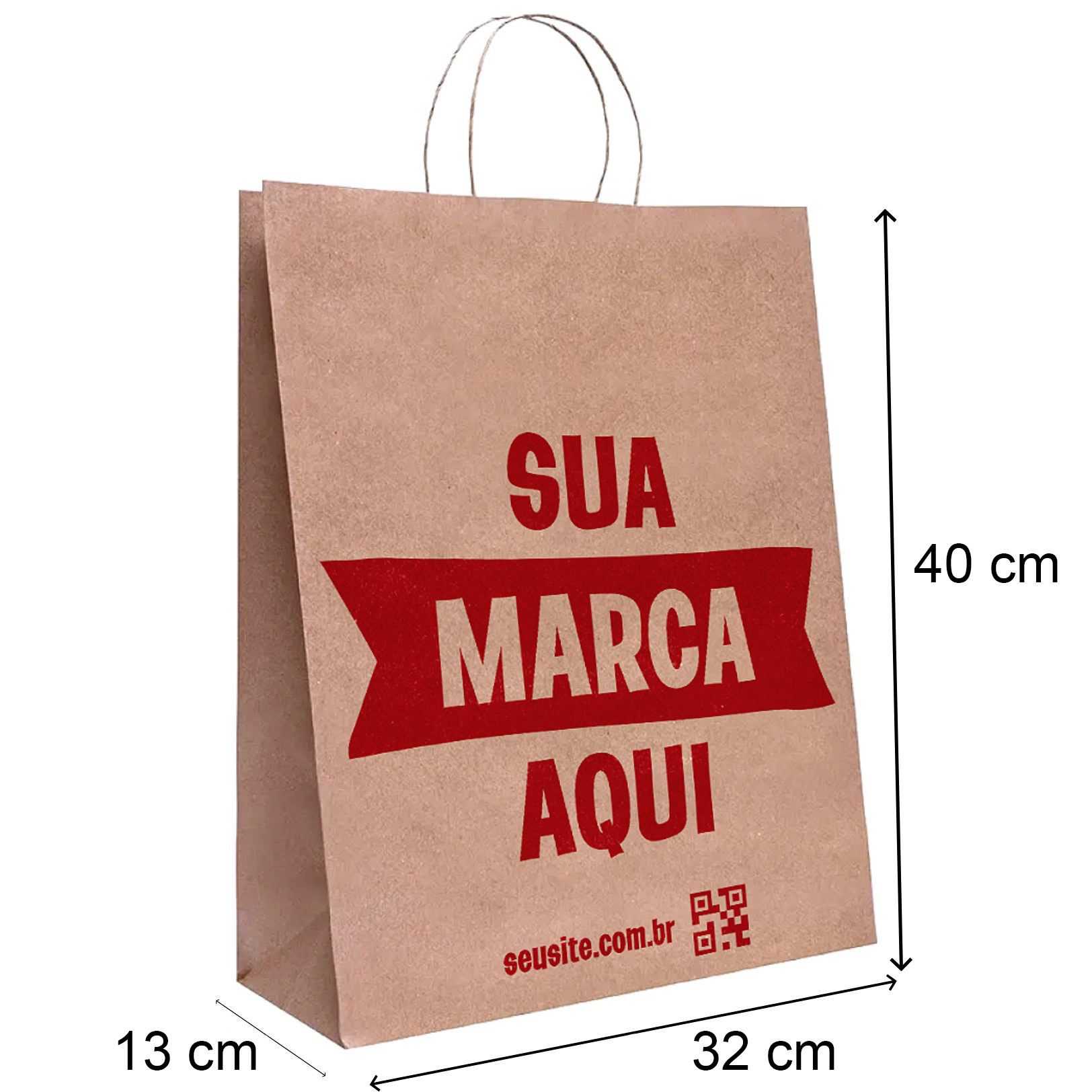 Sacola Personalizada Kraft 40X32X13cm G Com sua Logo