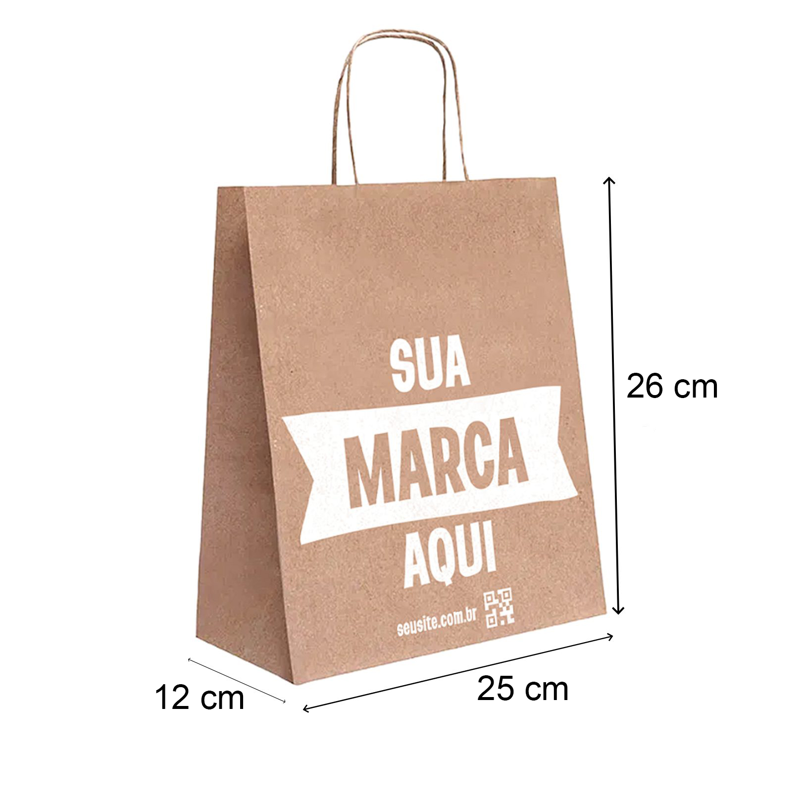 Sacola Personalizada Kraft 26X25X12cm P Com sua Logo