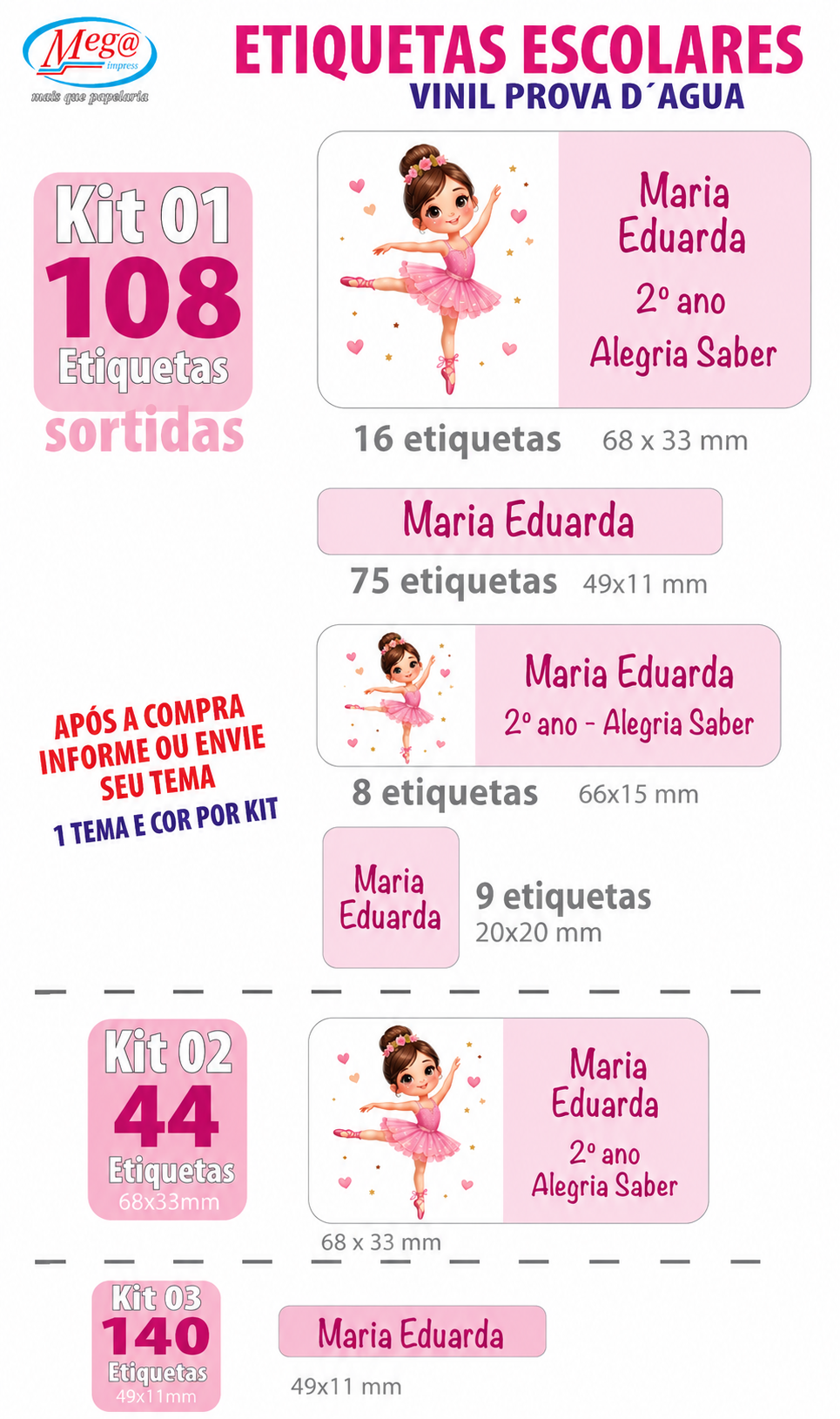 Kit Etiquetas Escolares Personalizadas Vinil