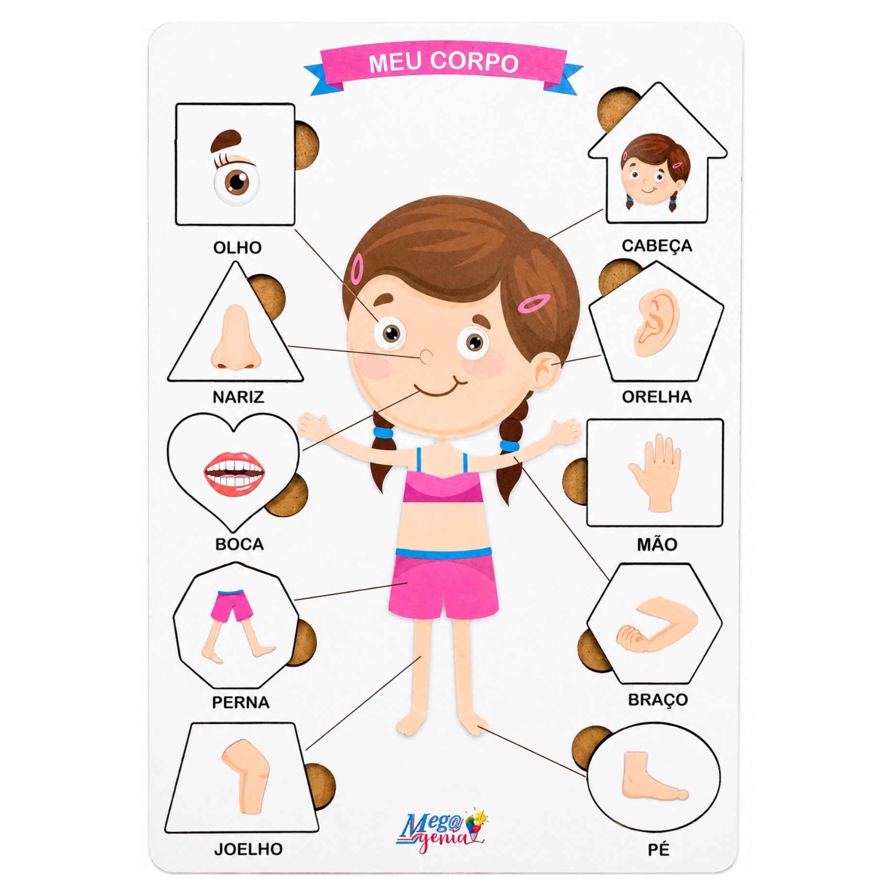 Brinquedo Educativo Tabuleiro Encaixe Corpo Humano Menina Mdf
