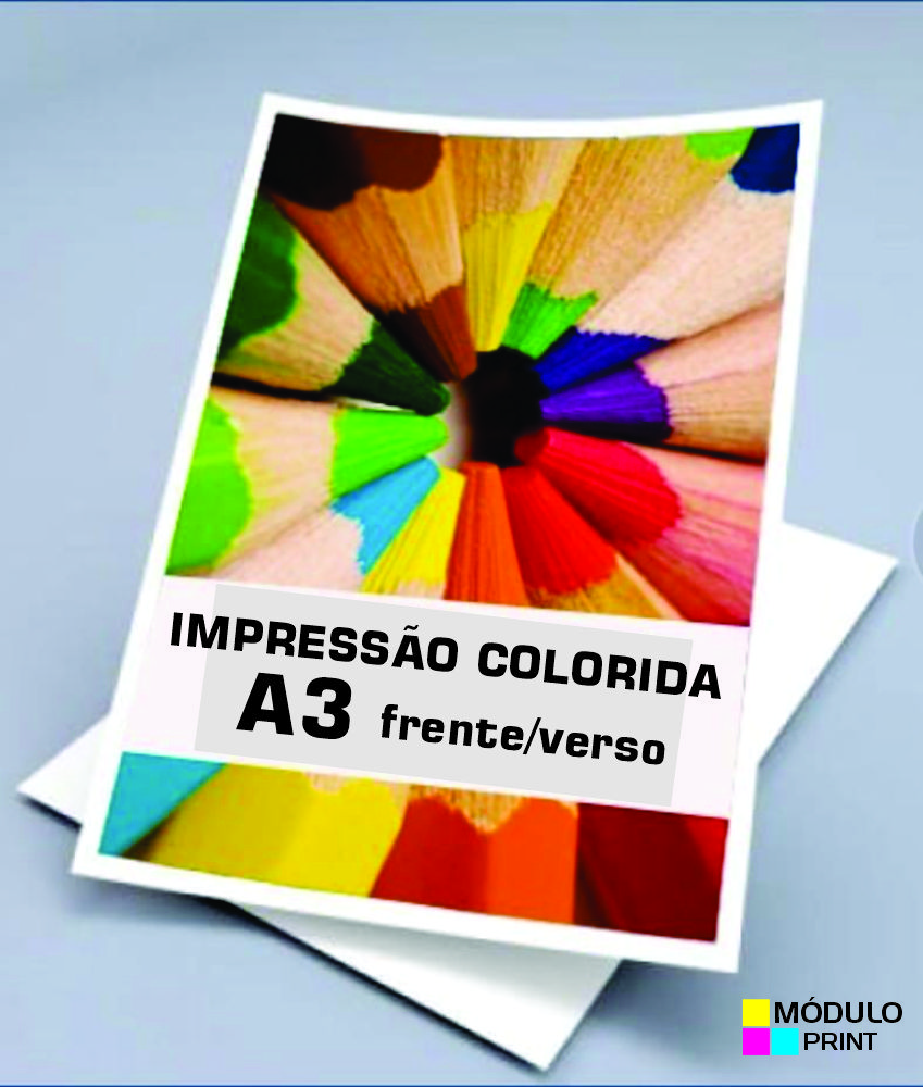 Impressão Colorida A3 frente/verso (R$ 6,54 p/100 un. - sulfite75)