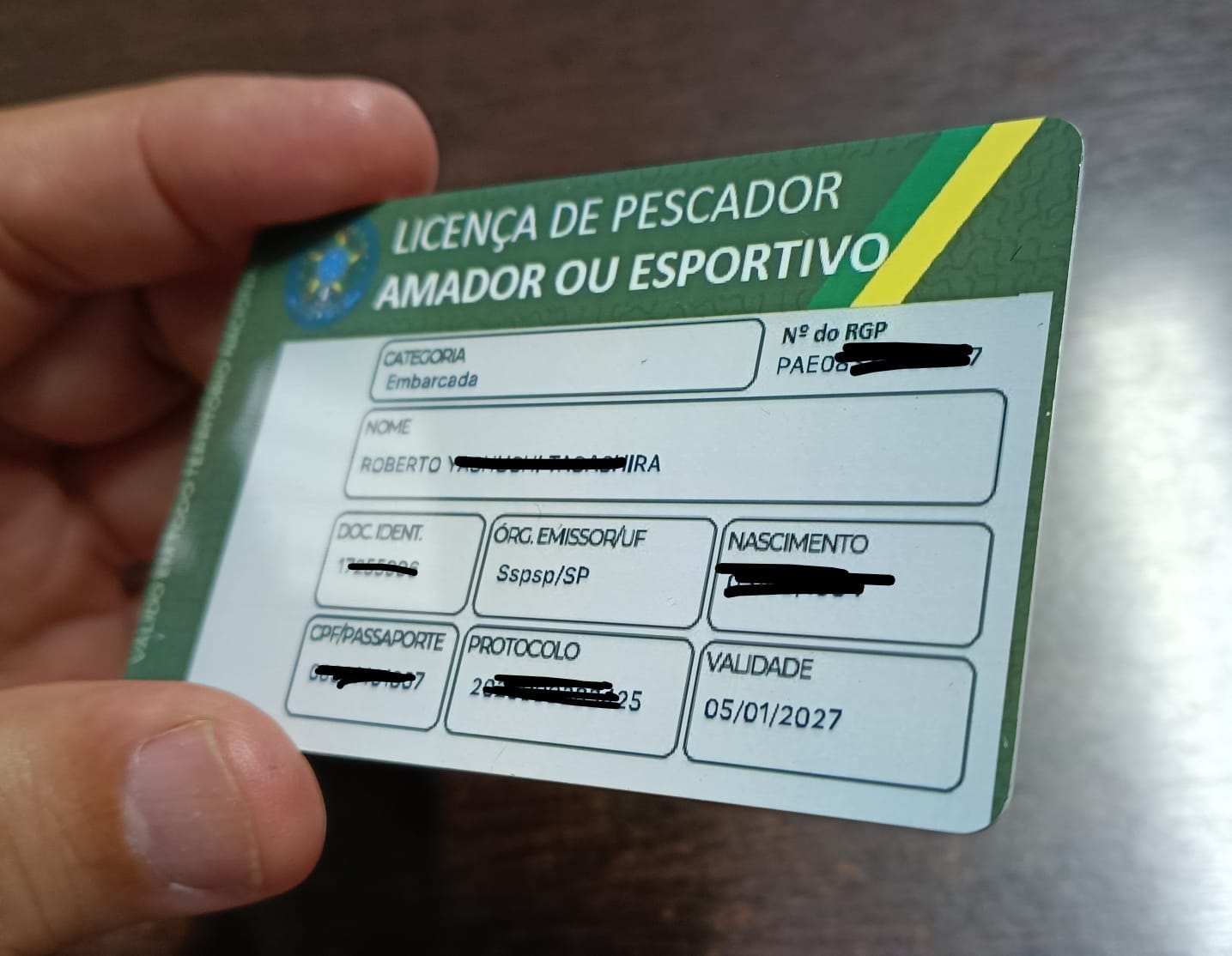 Licença de Pescador Impresso em PVC (prova d´agua)