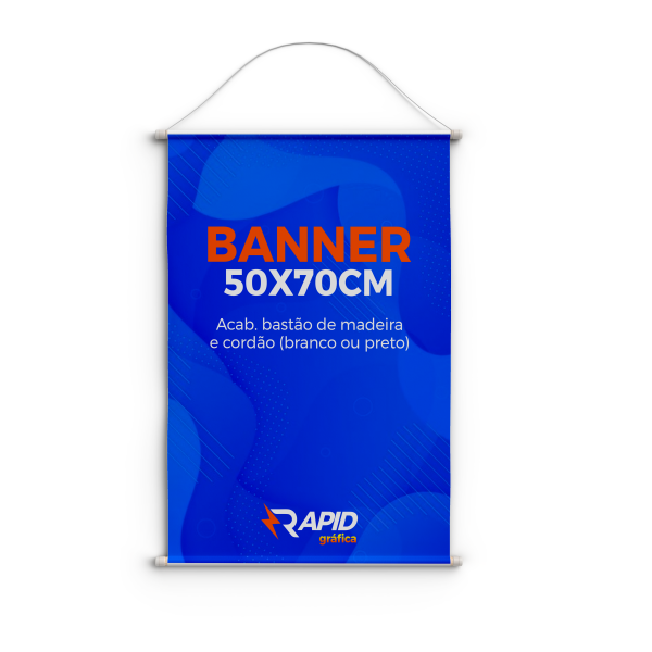 Banner 50x70cm em Lona 380g com Madeira e Cordão