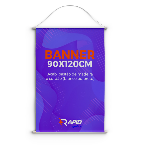 Banner 90x120cm em Lona 380g com Madeira e Cordão