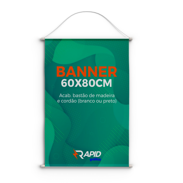 Banner 60x80cm em Lona 380g com Madeira e Cordão