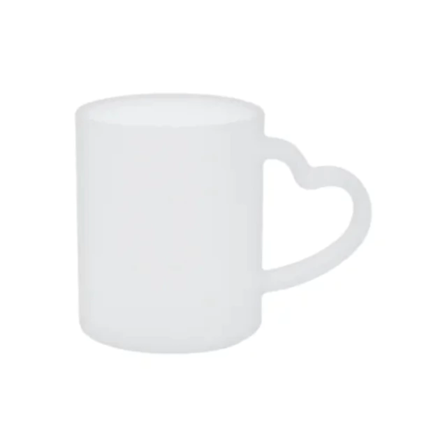 Caneca de Vidro Jateado com Alça Coração para Sublimação – 325ml