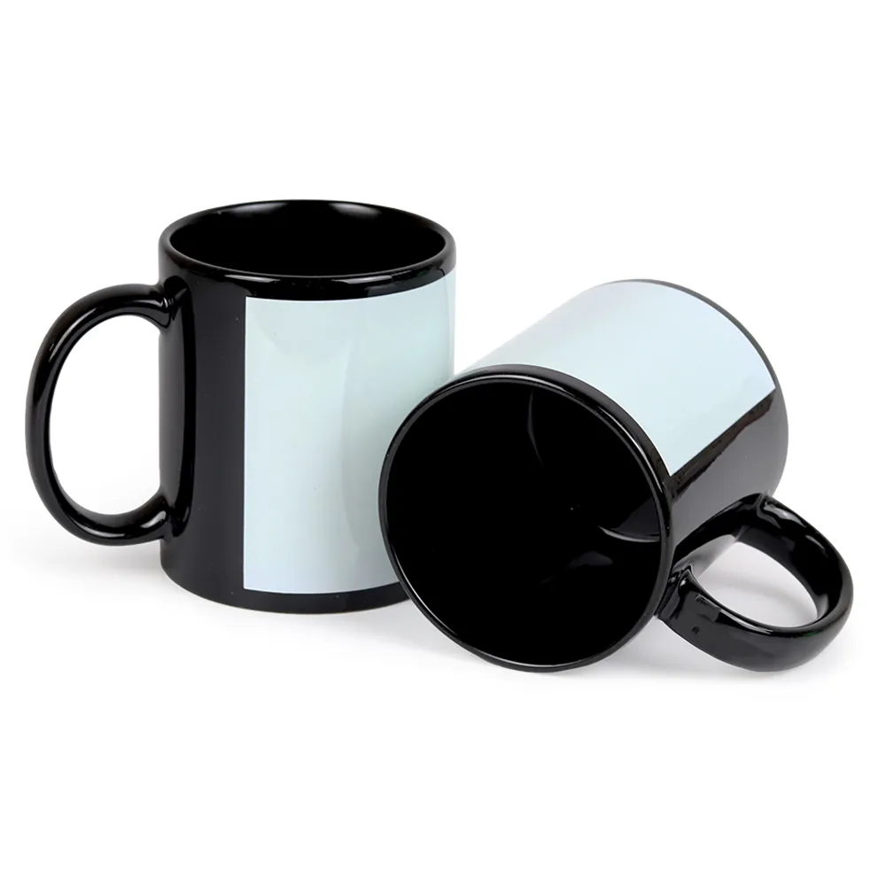 CANECA DE PORCELANA PRETA COM TARJA BRANCA PERSONALIZADA