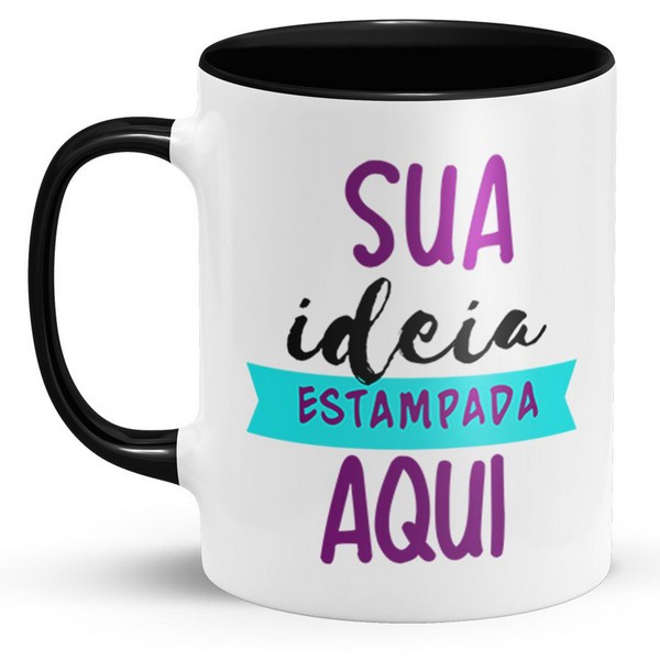 CANECA DE PORCELANA COM ALÇA E FUNDO COLORIDO PERSONALIZADA