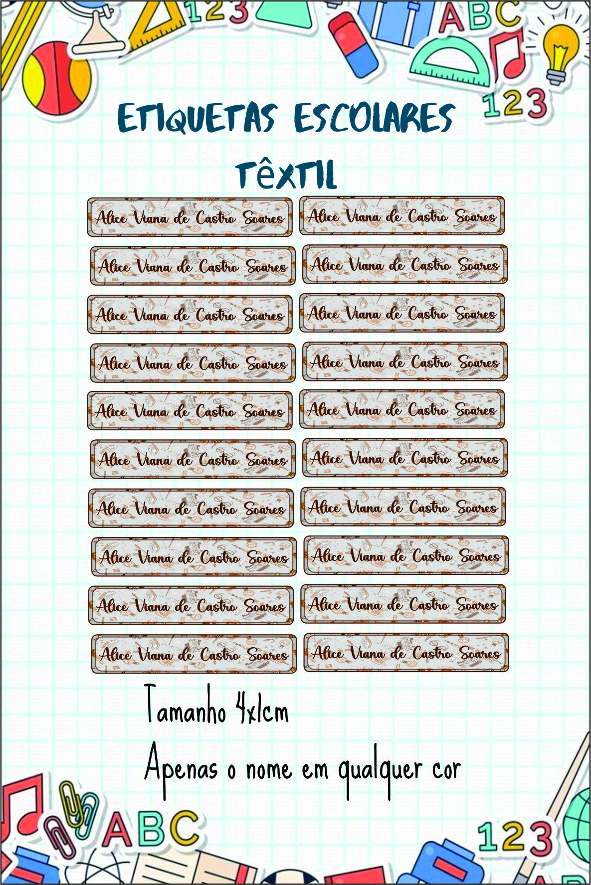 Etiqueta Escolar DTF Termocolante para Camisetas