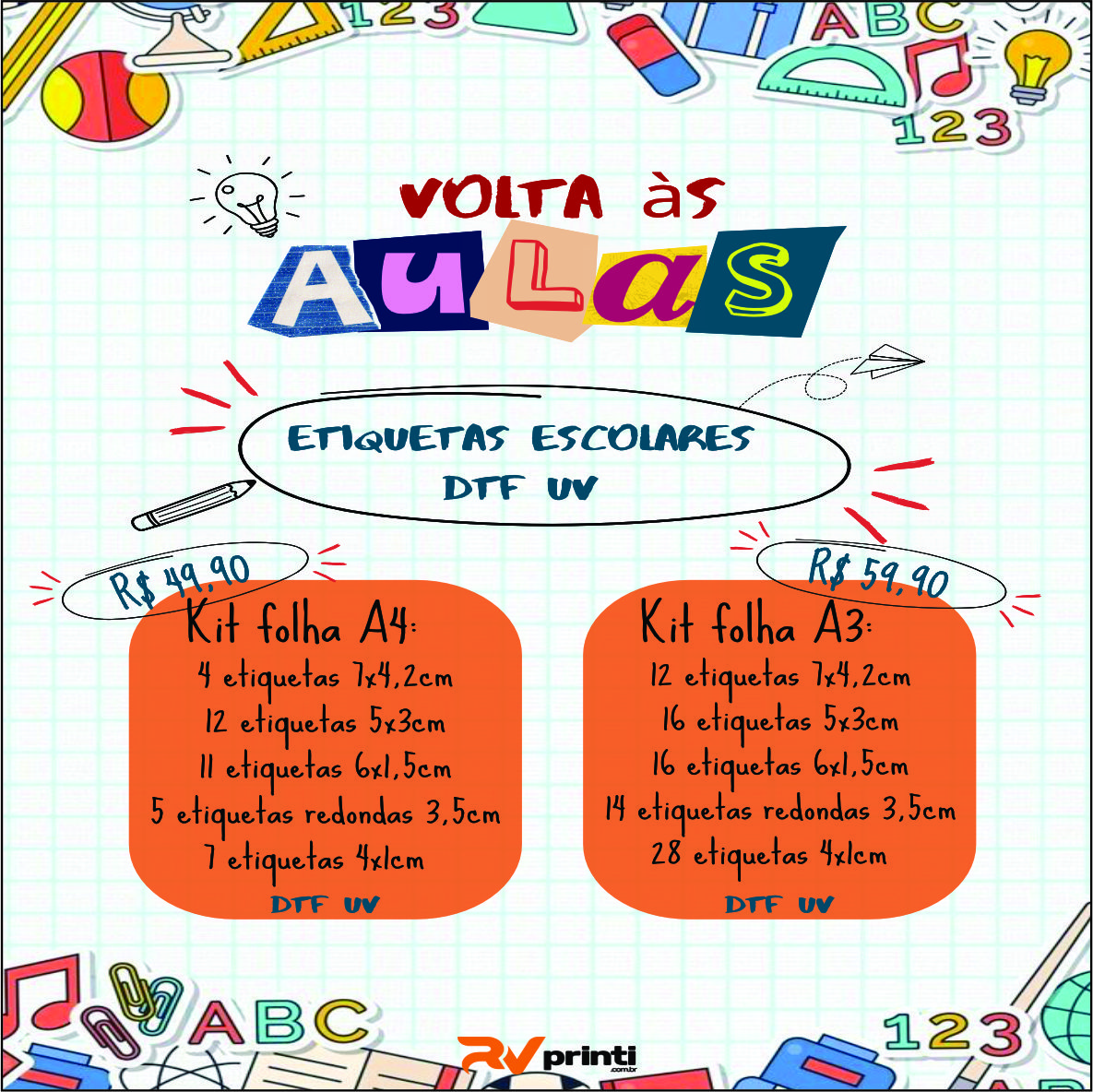 Etiqueta Escolar DTF UV Kit 1