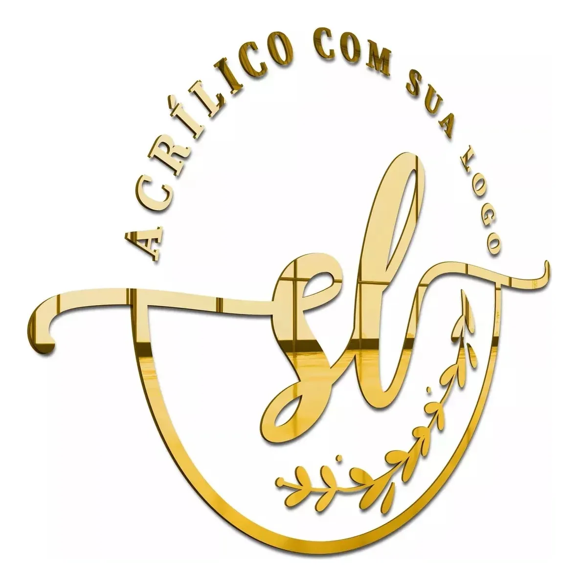 Logo de acrílico espelhado dourado