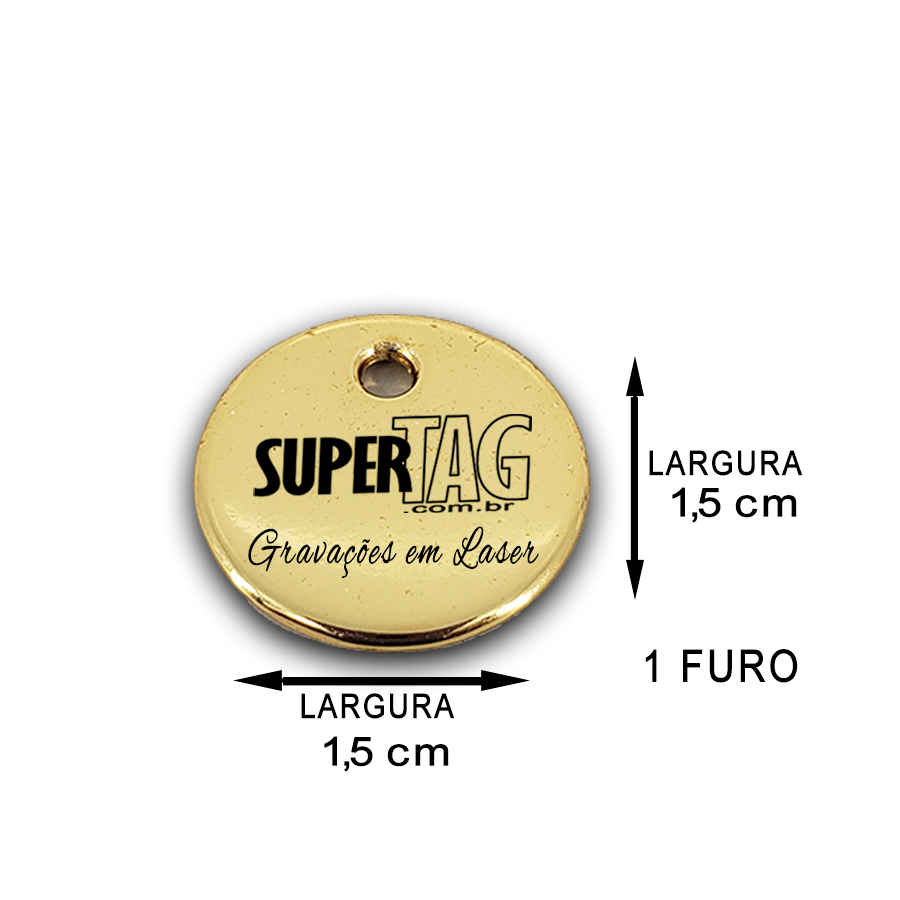 Etiqueta Plaquinha de Metal - Redonda 1,5 cm - 1 Furo  - Personalizada