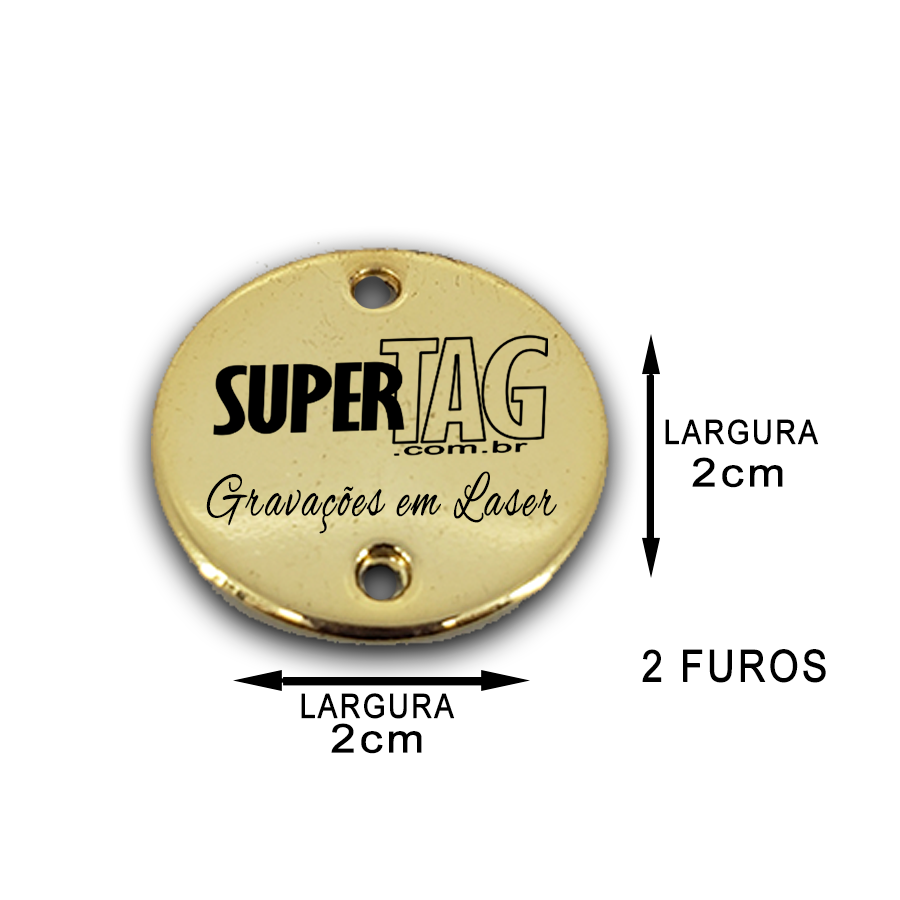 Etiqueta Plaquinha de Metal- Redonda 2 cm - 2 Furos  - Personalizada