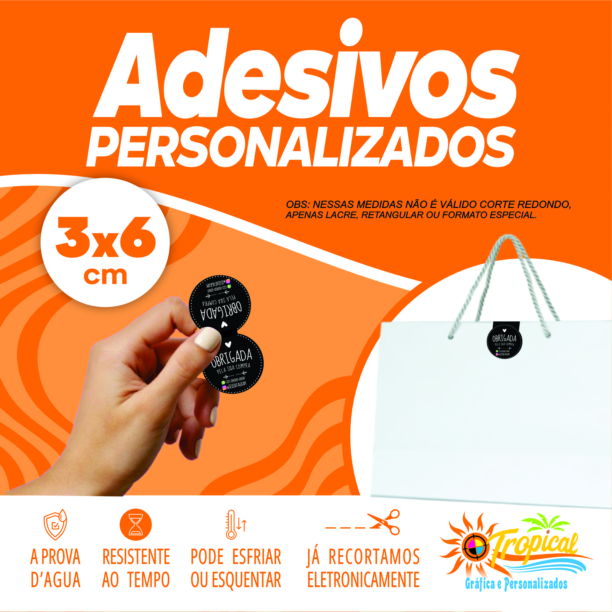 Adesivo lacre de sacola 3x6