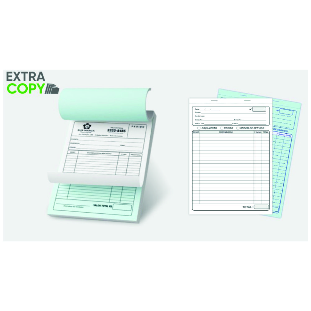 Bloco 15x21 cm 1/0 cor 50x2 vias PAPEL EXTRACOPY