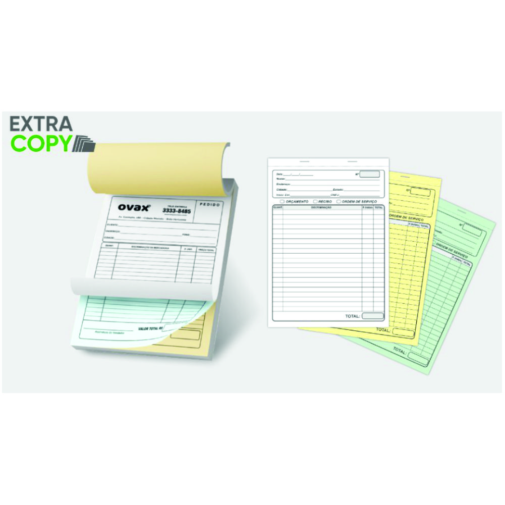 Bloco 15x21 cm 1/0 cor 25x3 vias PAPEL EXTRACOPY