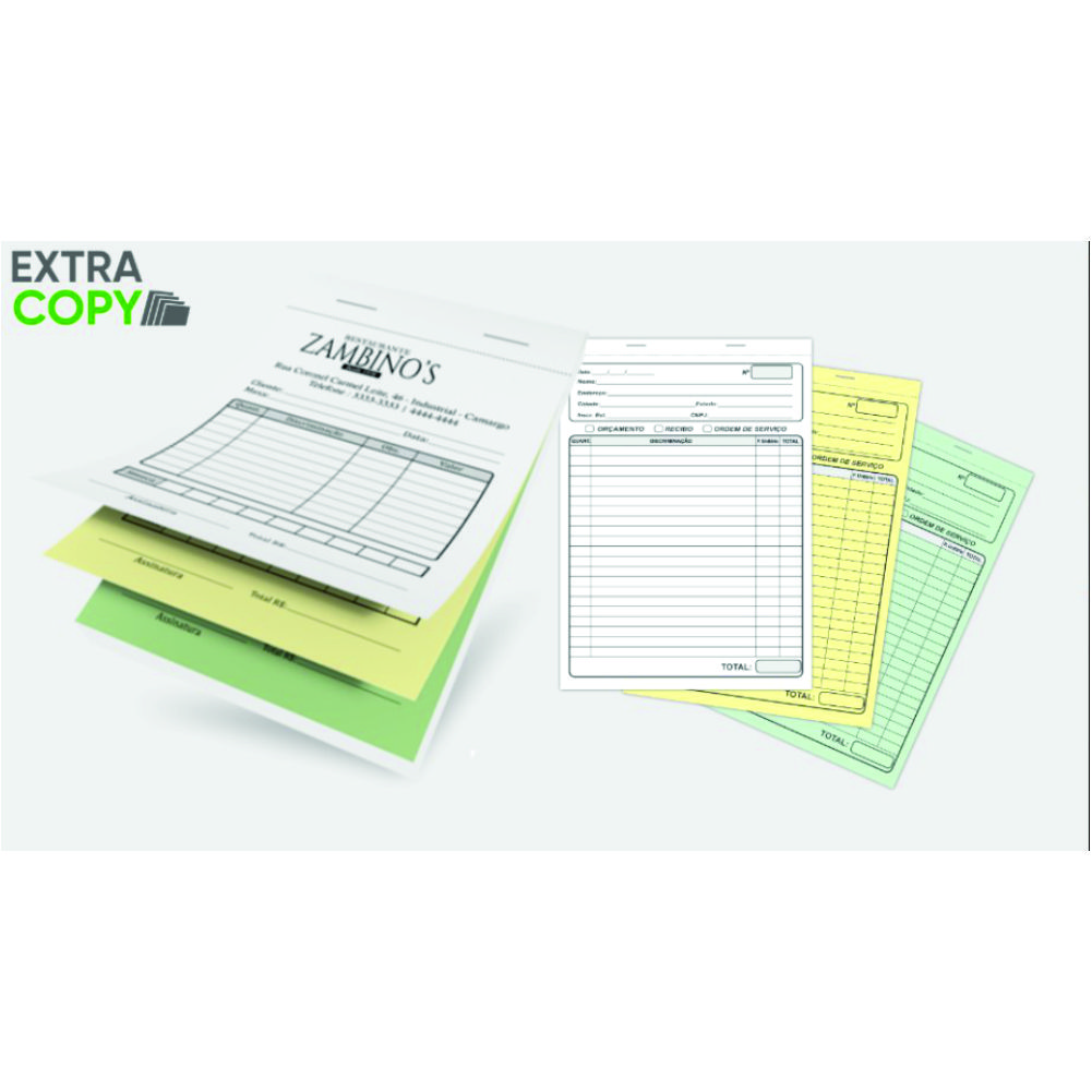 Bloco 21x23 cm 1/0 cor 25x3 vias PAPEL EXTRACOPY