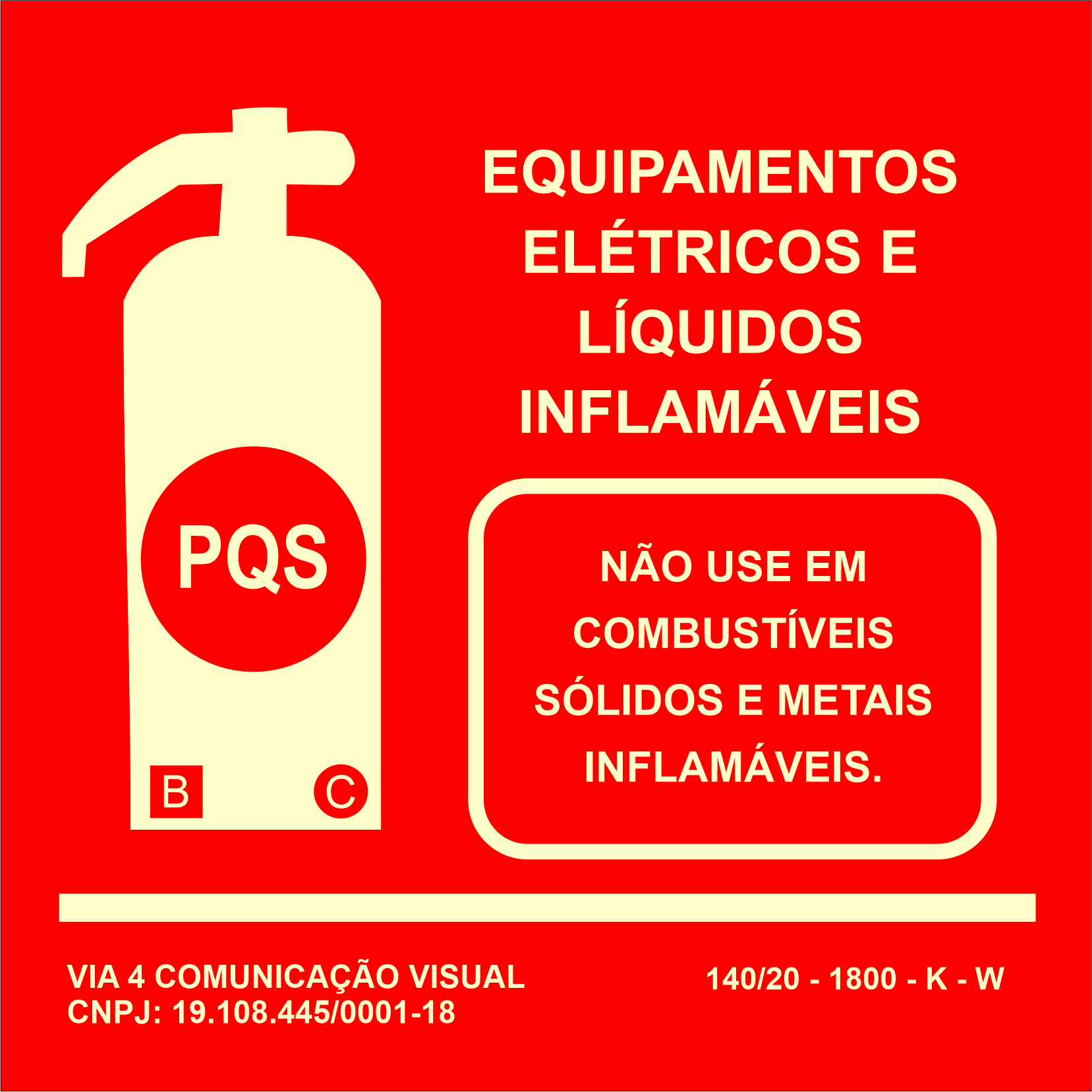 PLACA EXTINTOR PQS BC EM ACRÍLICO