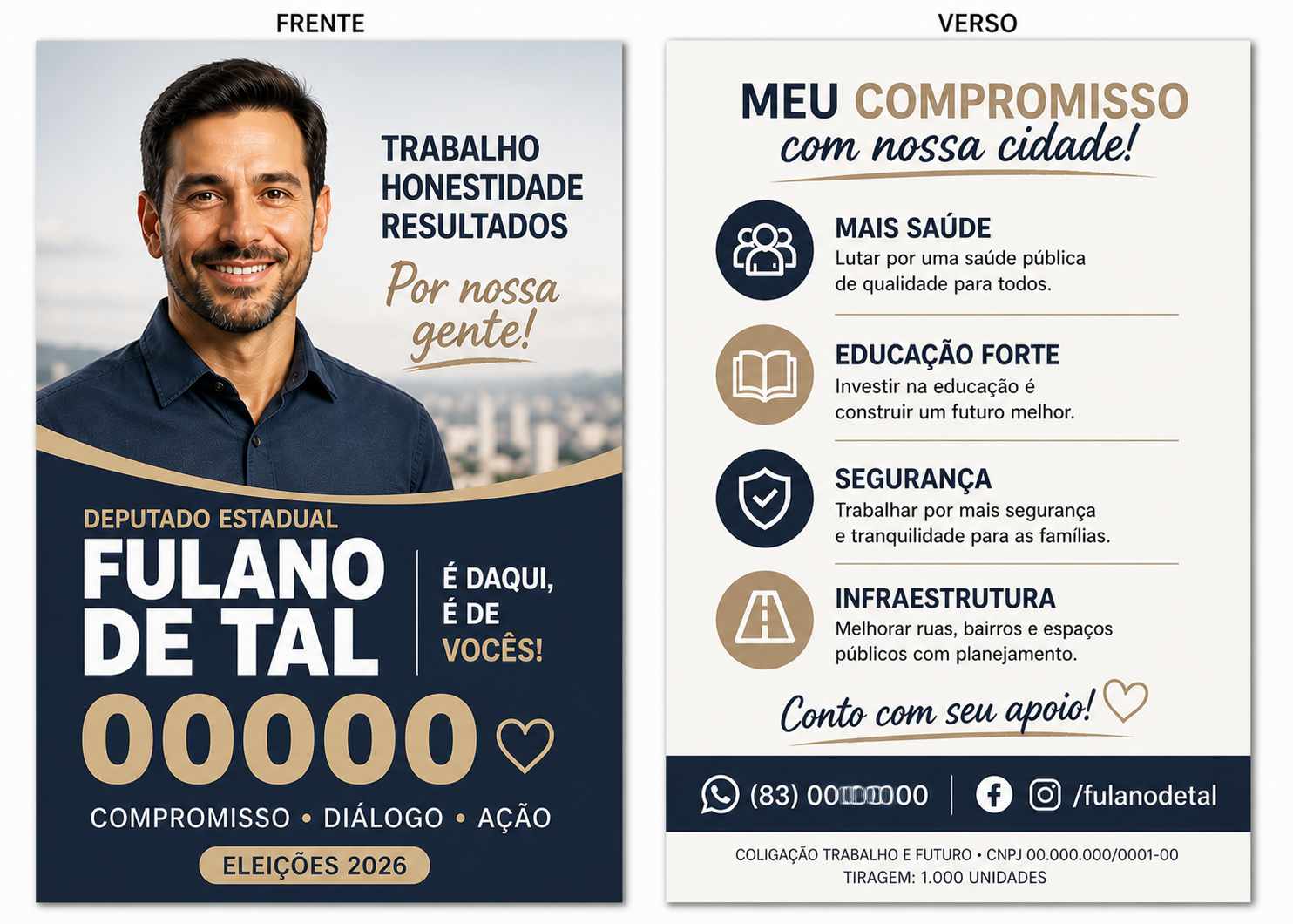 Santinho camapnha eleitoral 70x100 mm + outros impressos para campanha eleitoral de 2026