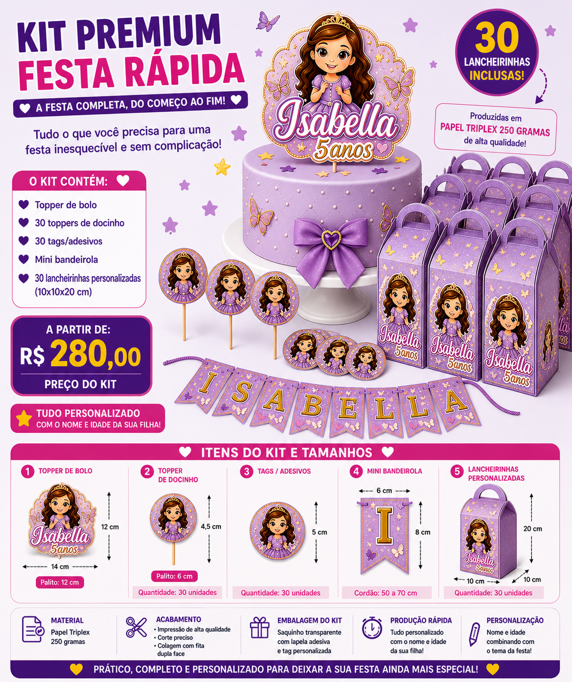 kit festa infantil - PREMIUM - personalizado - Topper bolo + topper docinho + tags adesivo + mini bandeirinhas + caixa lembrancinha