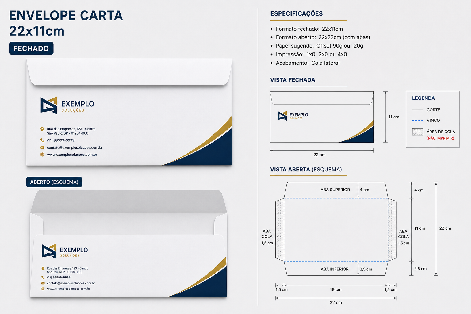 Envelope carta 22x11 cm - Papel off set