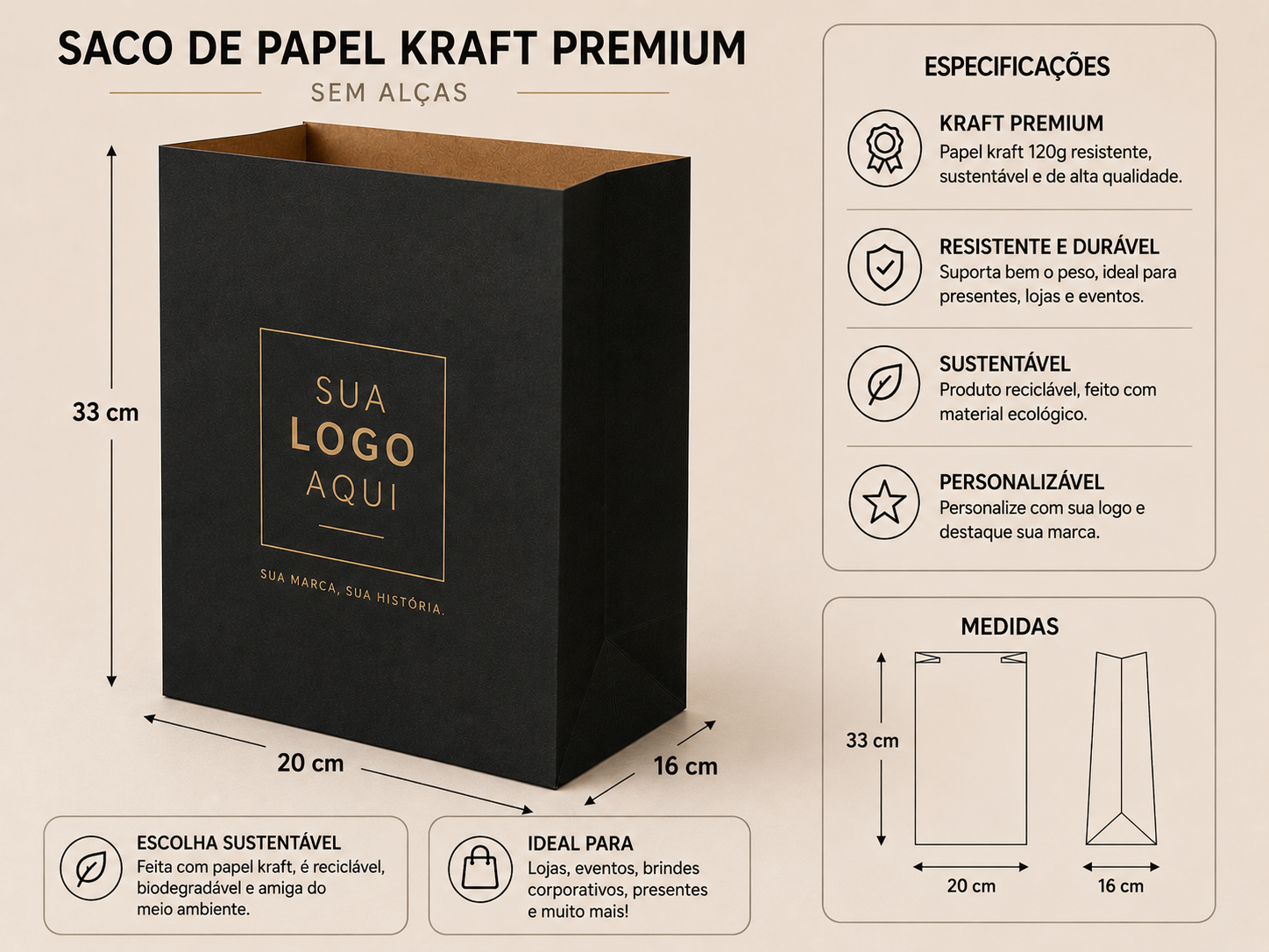 Saco de papel kraft premium