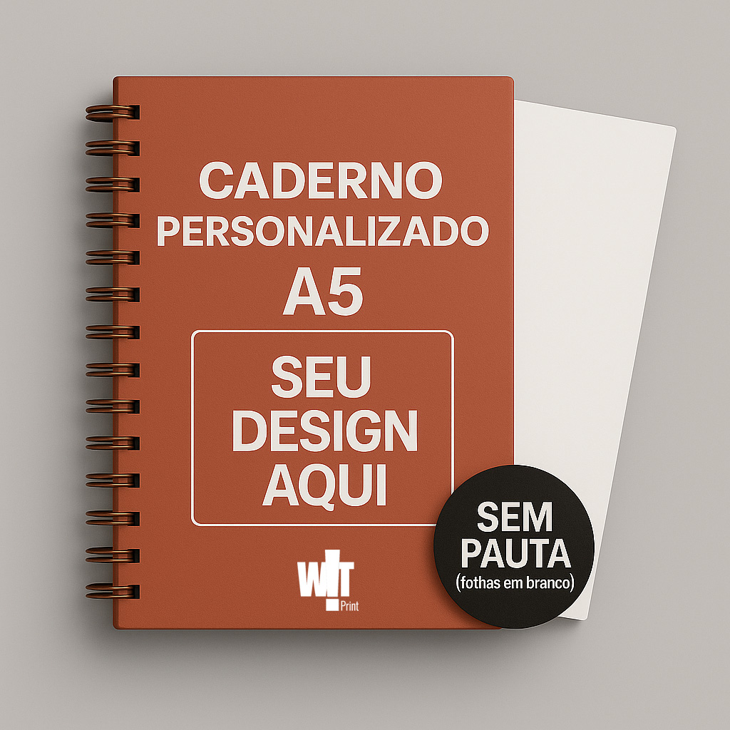 Caderno Personalizado A5 – Capa Dura e Miolo sem Pauta