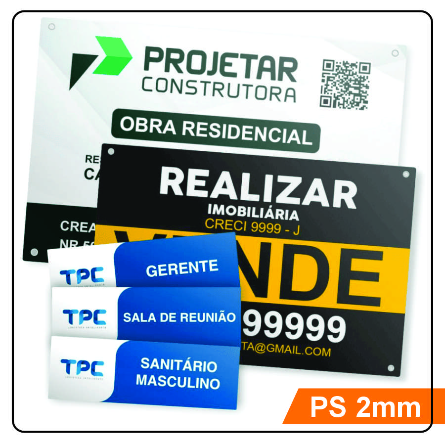 Placa PS Adesivada | 2mm | Personalizada