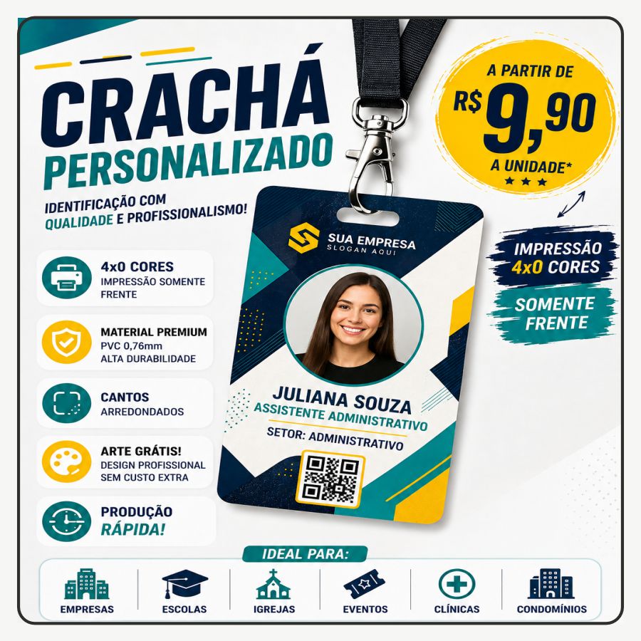 Crachá Personalizado – 4x0 Cores (Somente Frente)